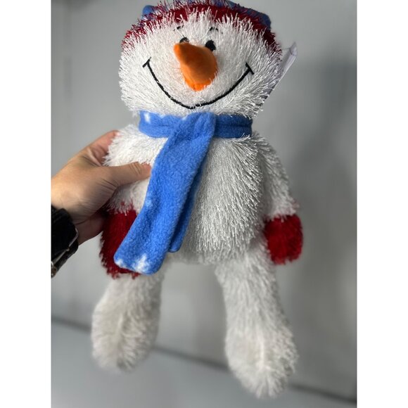 Sugar Loaf Deck The Halls Snowman Plush 12" Fuzzy Hair Blue Scarf White - Picture 4 of 6